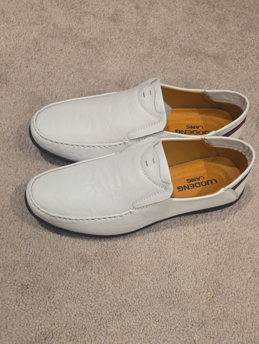 Ludong Lang White Leather Slip-On Loafers for Men